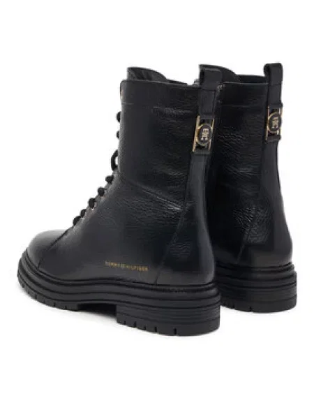 Šnurovacia obuv Tommy Hilfiger Th Emboss Grain Leather Boot čierna