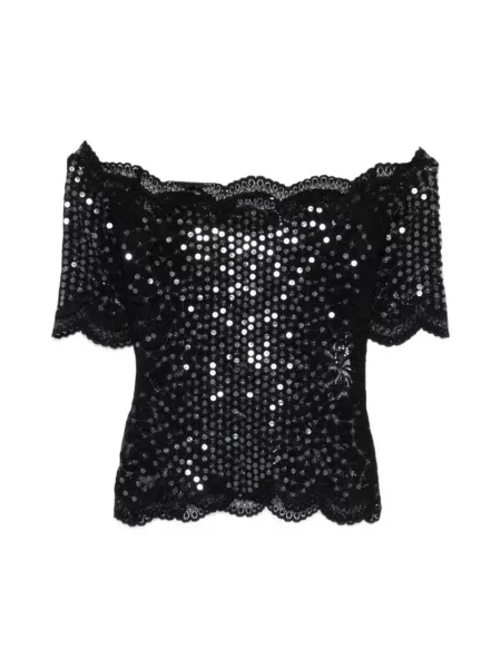 Bluzka Rabanne z cekinami koronkowa czarna