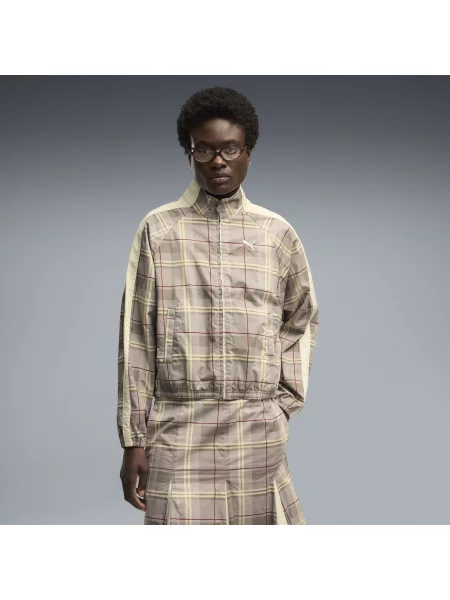 PUMA kurtka o luÅºnym kroju T7 Tartan OdzieÅ¼ BeÅ¼owy S szara
