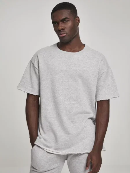 Хавлиени тениска Urban Classics с десен рибена кост сиво