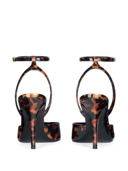 Pantofi cu toc Balmain din piele de lac cu bretele maro