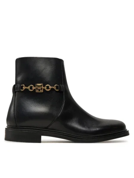 Tommy Hilfiger Botine Th Chain Leather Low Bootie negru