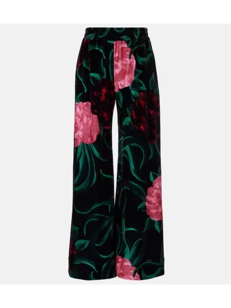 Pantaloni La Doublej de catifea cu model floral negru