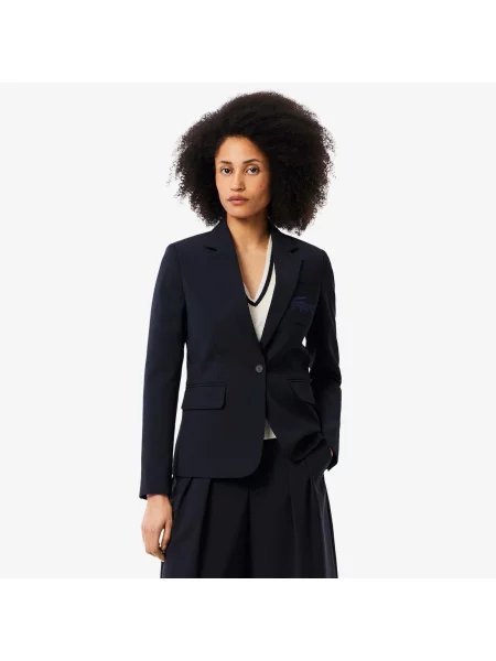 Lacoste Wełniana Marynarka Slim Fit Z Haftowanym Logo granatowy