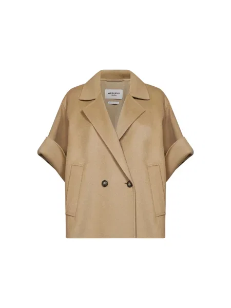 Krótki płaszcz Weekend Max Mara wełniany beżowy