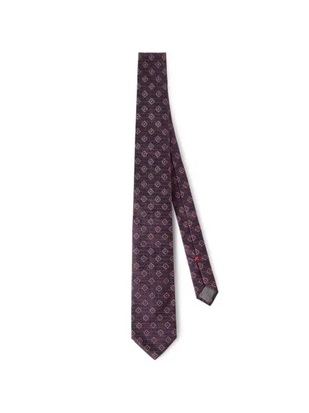 Cravată Brunello Cucinelli de mătase cu imprimeu geometric violet