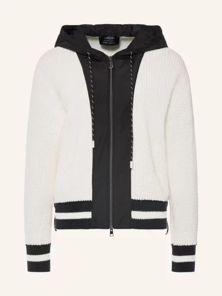 Marc Cain Pletený Svetr Z Kombinace Materiálů white and black bílý