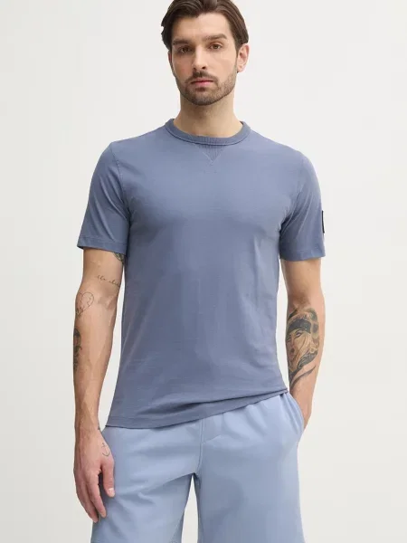 Krótka koszulka Calvin Klein Jeans z krótkim rękawem niebieska