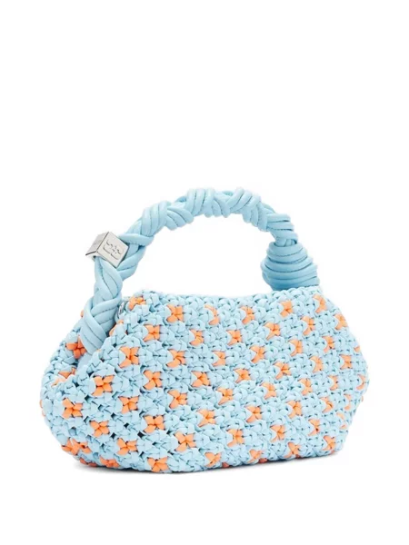 Shopper torbica Ganni upletena plava