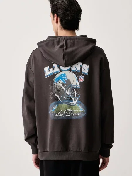 Les Deux bluza z kapturem x Detroit Lions szara