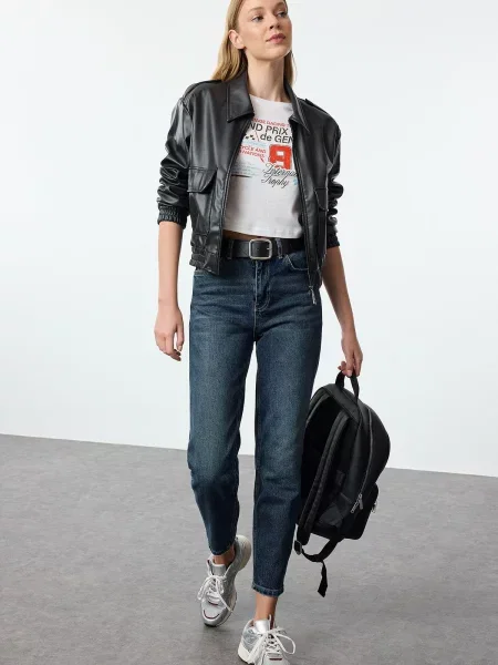 Talia jeansy Trendyol z wysoką talią niebieskie