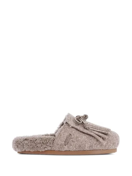 Papuci tip mules Ancient Greek Sandals cu franjuri maro