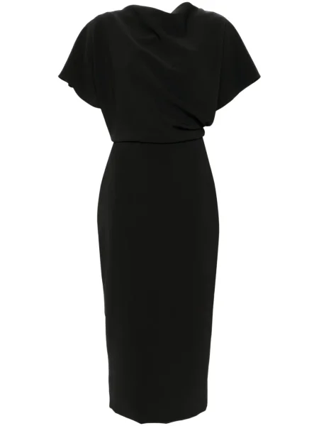 Rochie midi Amsale drapată până la genunchi de costum negru