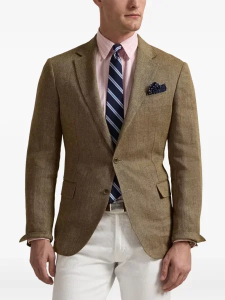 Tricou Polo Ralph Lauren din piele cu broderie în carouri maro