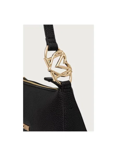 Shopperka Love Moschino z logo ze sztucznego futra czarna