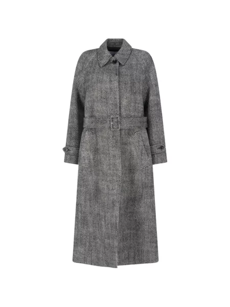 Cu centură palton Lardini cu model herringbone gri