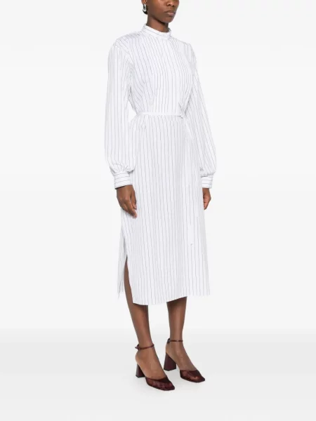 Ριγέ κοστούμι μίντι φόρεμα Jil Sander με μήκος μέχρι το γόνατο λευκό