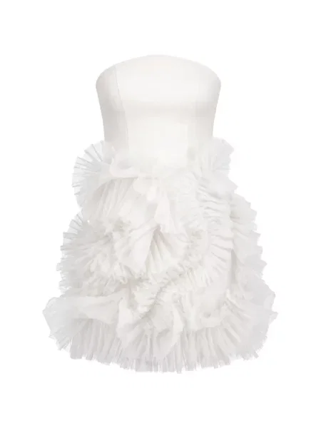 Rochie mini Monarh cu volane fără bretele alb
