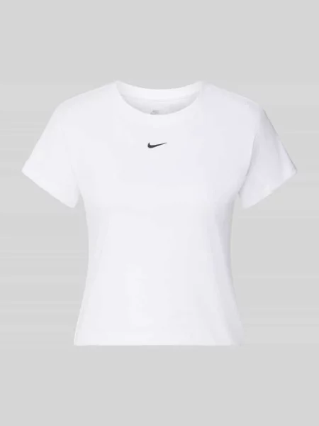 T-shirt o krótkim kroju w efekcie prążkowania z logo Nike biała