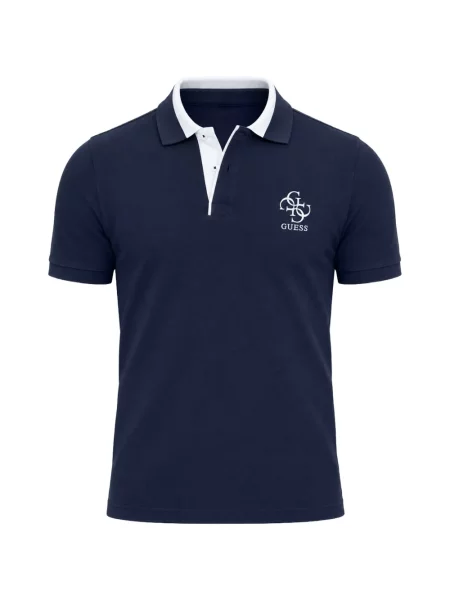 Tricou polo Guess cu autograf albastru