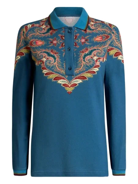 Polo Etro cu imagine cu model paisley albastru