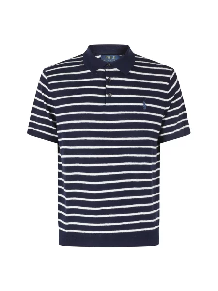 Koszulka polo Polo Ralph Lauren w paski z paskiem niebieska