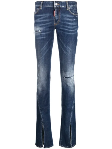 Blugi skinny Dsquared2 zdrențuiți cu crăpătură albastru