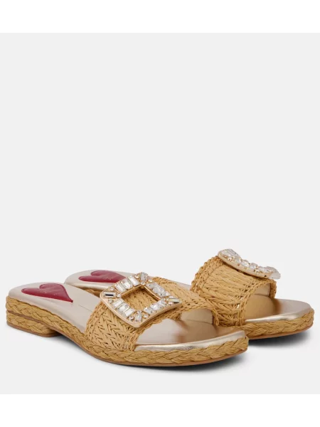Papuci tip mules Roger Vivier de cristal alb