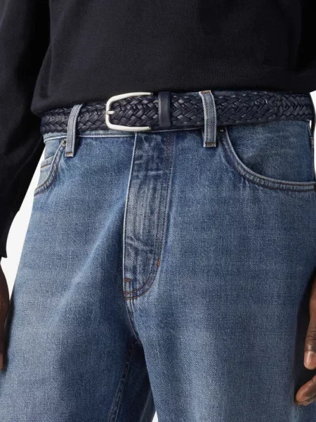 Curea Zegna din piele țesută albastru