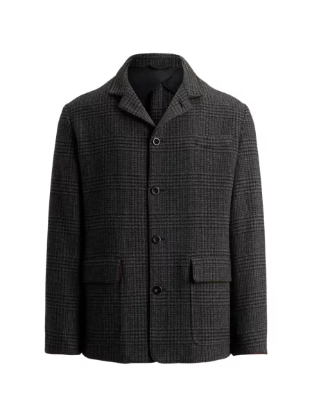 Geacă Ralph Lauren Purple Label din piele de căprioară în carouri gri