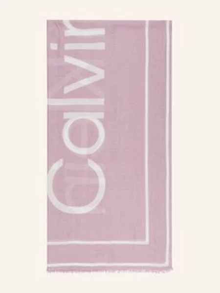 Calvin Klein szal z domieszką kaszmiru wzorzysty fioletowy