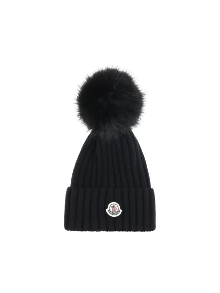 Czapka Moncler wełniana z pomponem czarna
