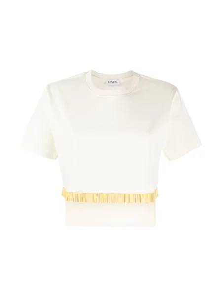 Krótka koszulka Lanvin z frędzli biała