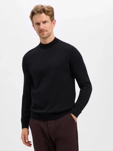 Sweter z dzianiny z czystej wełny model ‘Davide’ czarny