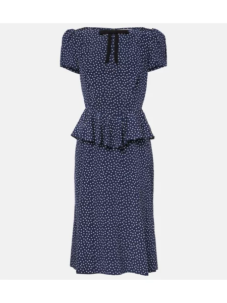 Svilena pikčasta midi obleka Alessandra Rich modra