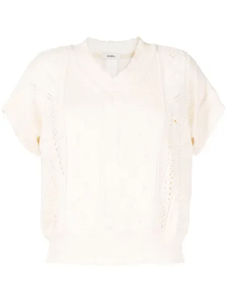 Pulover Goen.j fără mâneci cu decolteu în V alb
