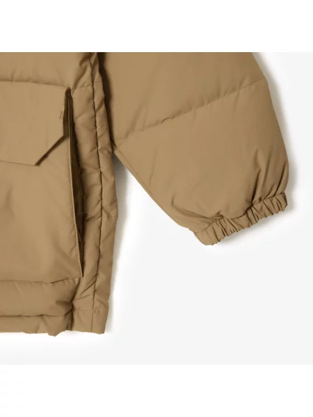 Lacoste Kurtka Puchowa Z Odpinanym Kapturem Midi brązowa