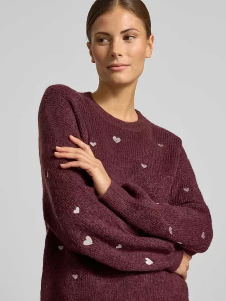 Sweter dzianinowy ze stitchingami i dekoltem pod szyję Apricot