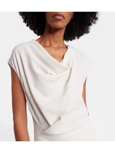 Rochie maxi Brunello Cucinelli de lână drapată alb