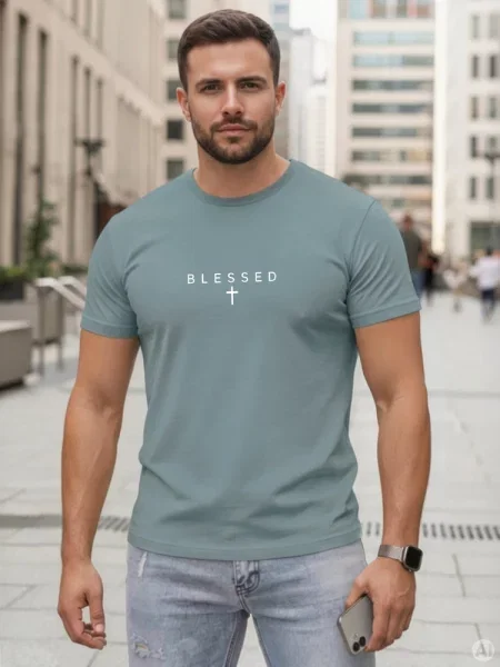 Koszulka z nadrukiem BLESSED petrol Dstreet