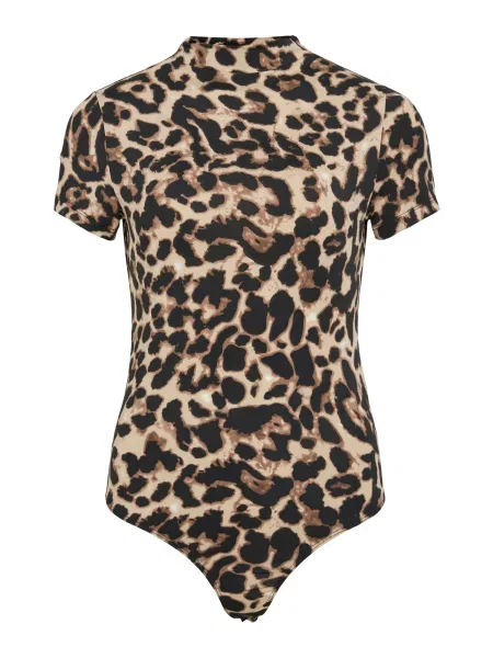 VILA Tricou body VILEOA sepie / maro deschis negru