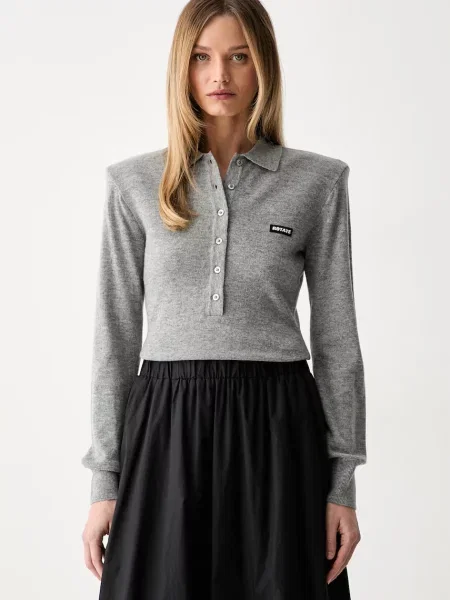 Sweter Rotate wełniany z logo szary