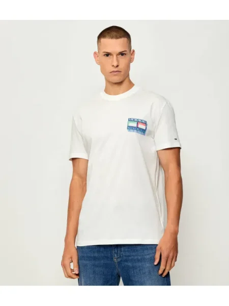 Tommy Jeans Tricou ecru / albastru regal / verde deschis / roșu deschis alb