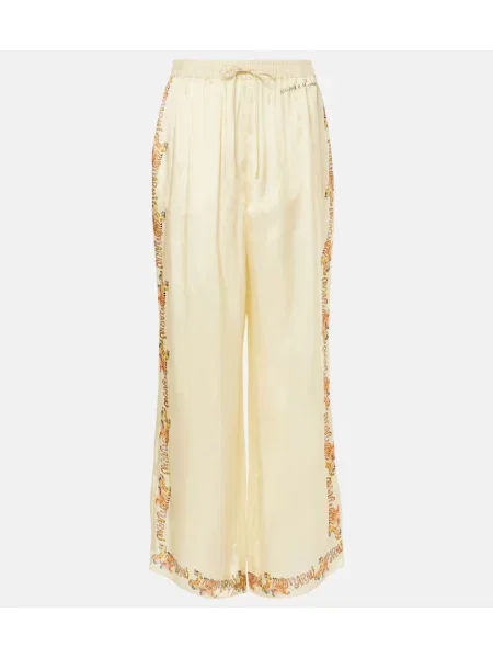 Pantaloni Marni din satin cu imagine alb