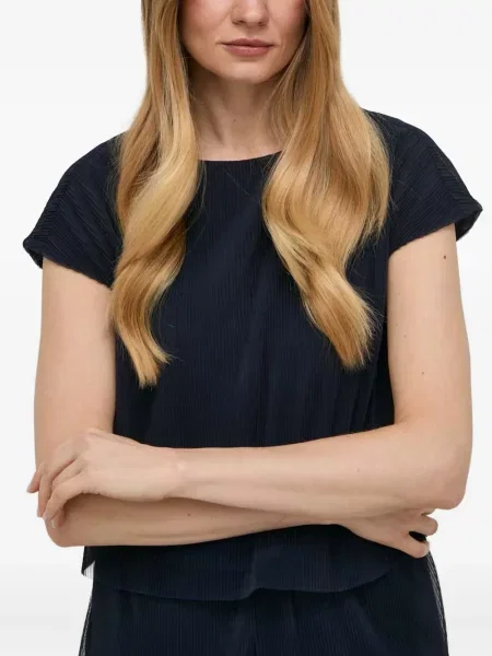 Bluză Armani Exchange plisată scurtă albastru