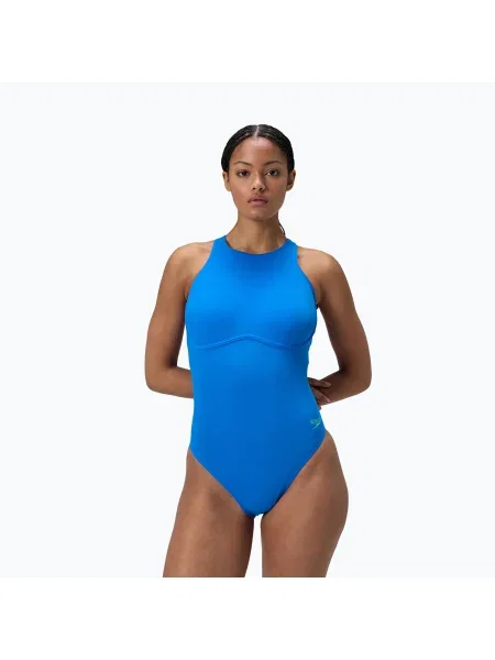Дамски цял бански костюм Speedo Racer Zip with Built in Swim Bra lagoon blue синьо