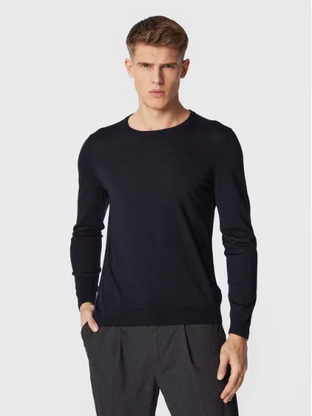 BOSS sweter wełniany lekki granatowy