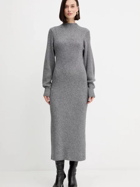 Twinset sukienka z wełną maxi prosta szary