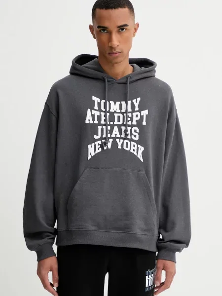 Dukserica Tommy Jeans s kapuljačom s tiskom siva