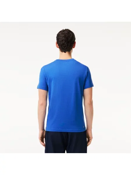 Lacoste T-Shirt Z Oddychającego Dżerseju Sport Z Nadrukiem Z Logo Krokodyla 3D niebieska